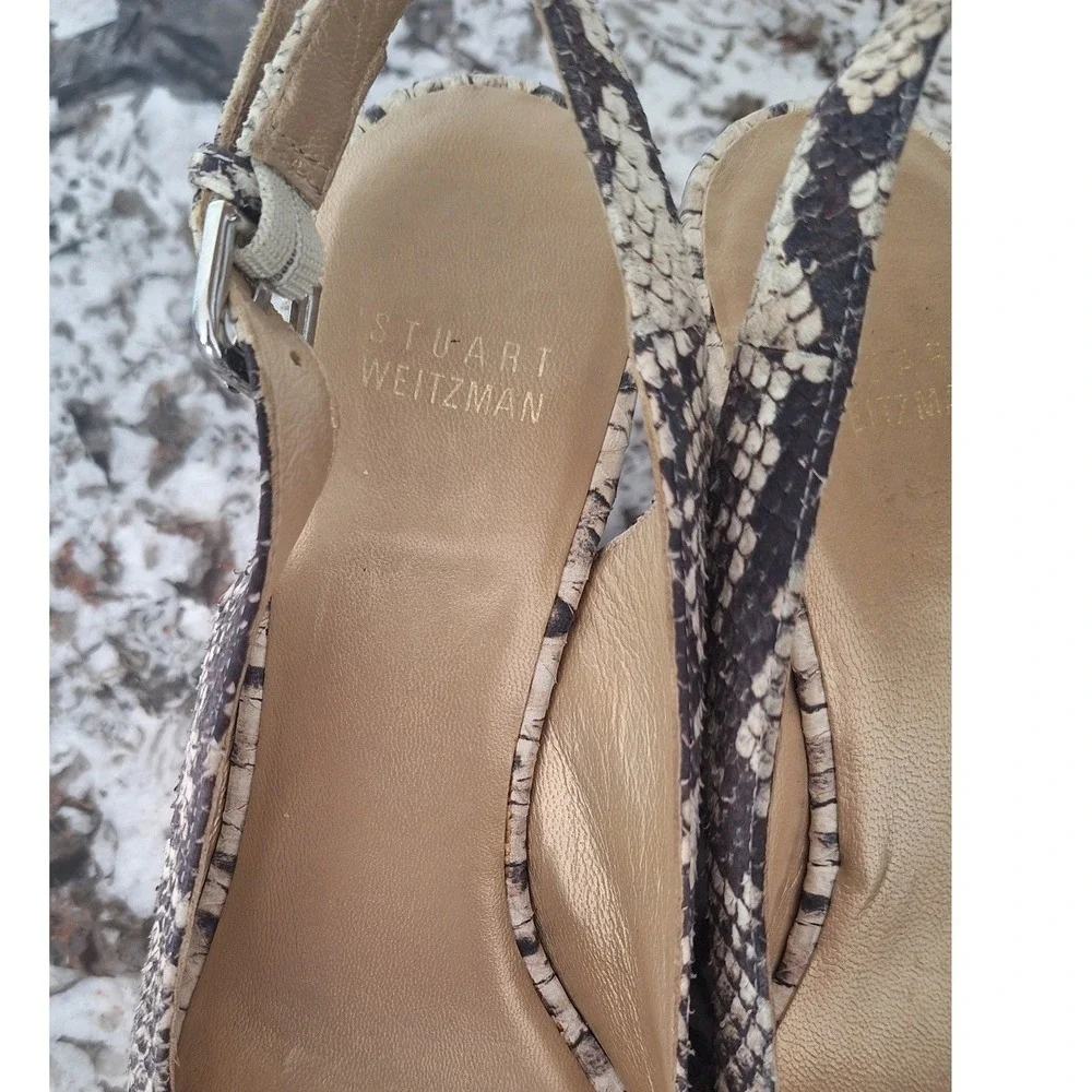 Stuart Weitzman Women's snake print Leather Slingback Wedge Sandals Buckle 6.5 M - Picture 7 of 12